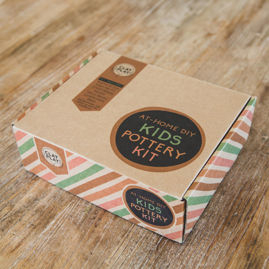 Packaging box for Kids Airdry Clay Kit with branding and colorful geometric patterns.