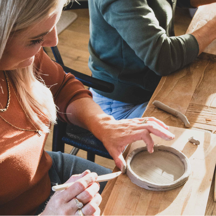 Friends making pottery with clay play air dry clay